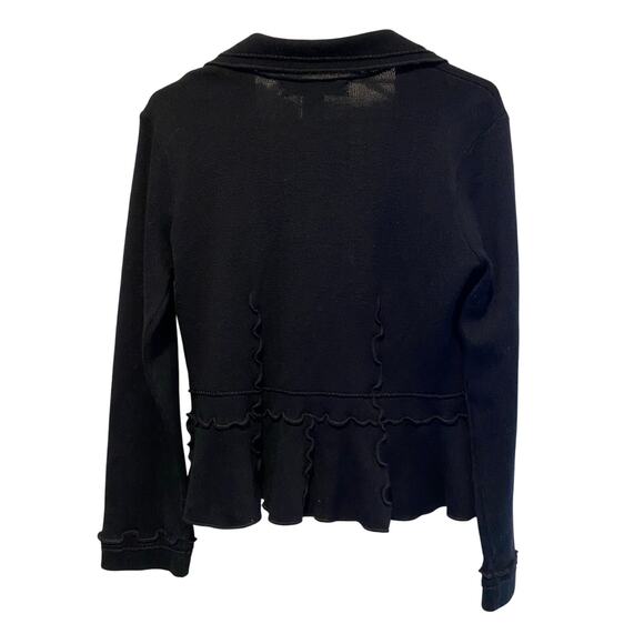 Nine West Sweater Blazer Medium Black Wool Blend Knit Ruffle Academia Y2K - Picture 3 of 7